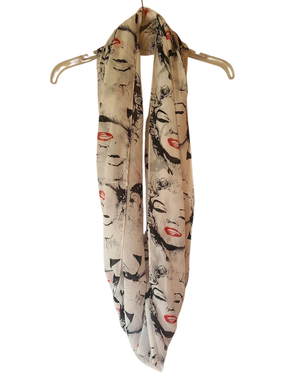 Vintage Style Marilyn Monroe Infinity Scarf Sheer Red Lip Graphic Print Retro